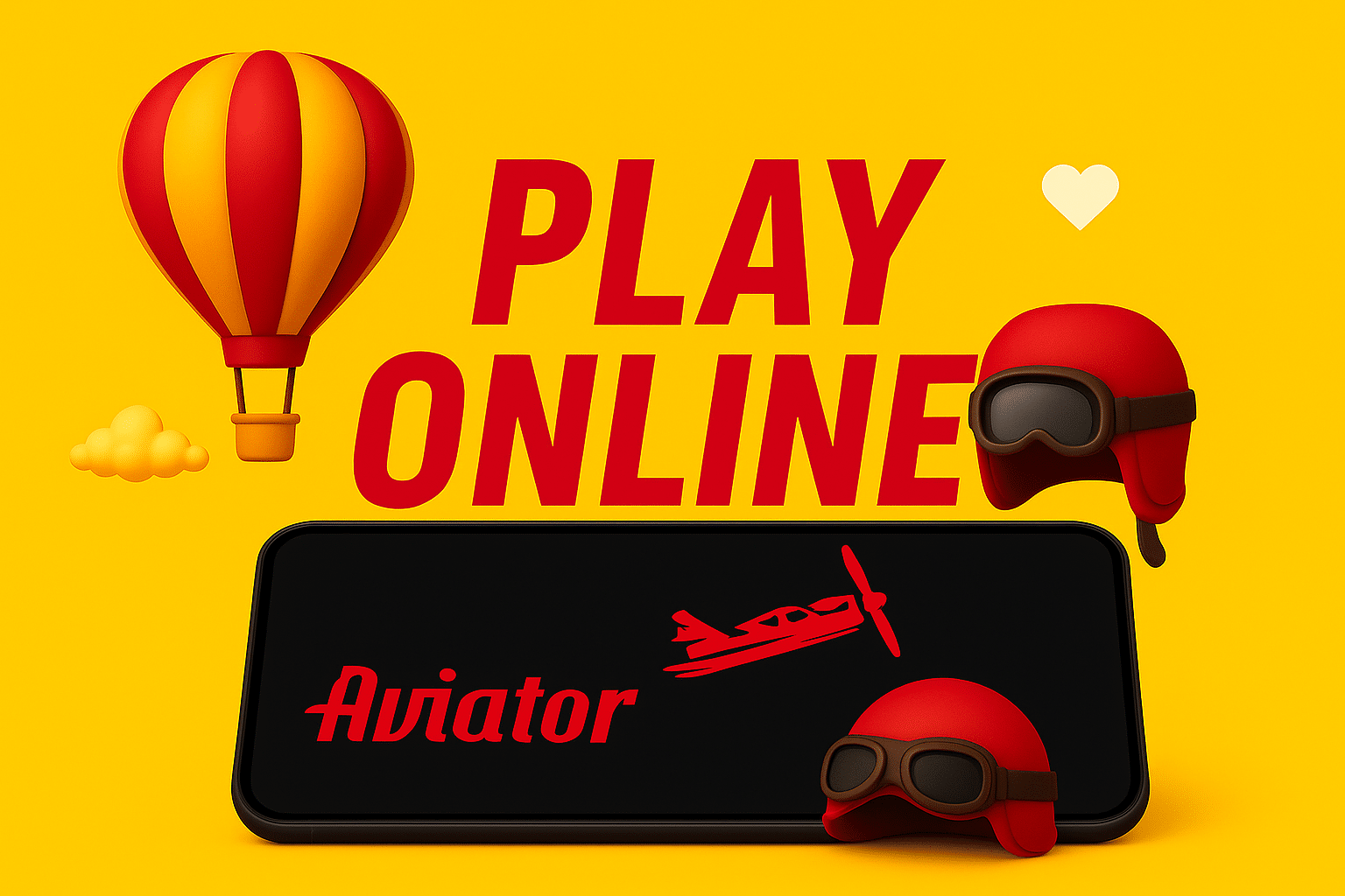 aviator game play online banner with red plane and yellow background